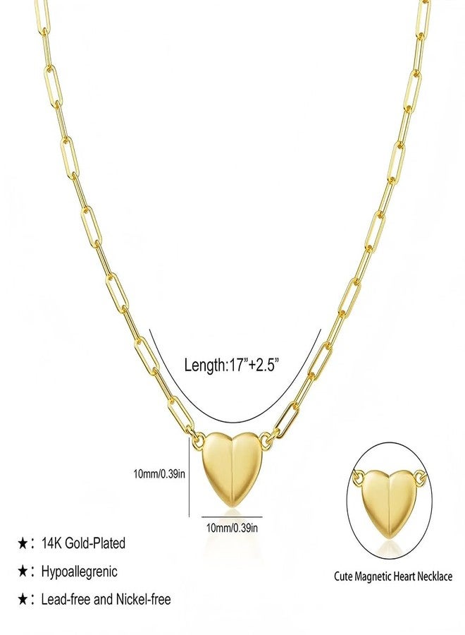 Tewiky Cute Heart Necklace Tiny 14k Gold Plated Heart Pendant Choker Necklaces Small Gold Heart Paperclip Chain Necklace for Women Dainty Gold Necklace Gifts for Her - Image 5