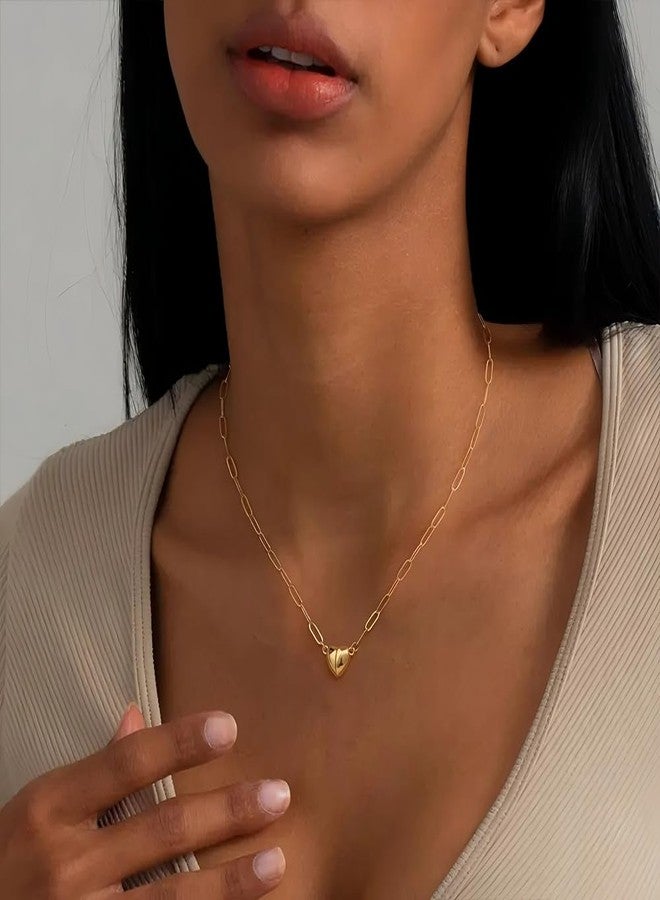 Tewiky Cute Heart Necklace Tiny 14k Gold Plated Heart Pendant Choker Necklaces Small Gold Heart Paperclip Chain Necklace for Women Dainty Gold Necklace Gifts for Her - Image 4