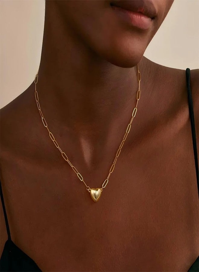 Tewiky Cute Heart Necklace Tiny 14k Gold Plated Heart Pendant Choker Necklaces Small Gold Heart Paperclip Chain Necklace for Women Dainty Gold Necklace Gifts for Her - Image 2