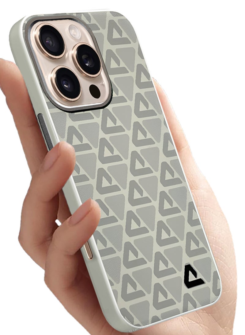 CATANES Hard Leather Case for iPhone 16 Pro, Back Cover Triangle Pattern Shockproof Protective Phone Case - Light Beige - Image 5