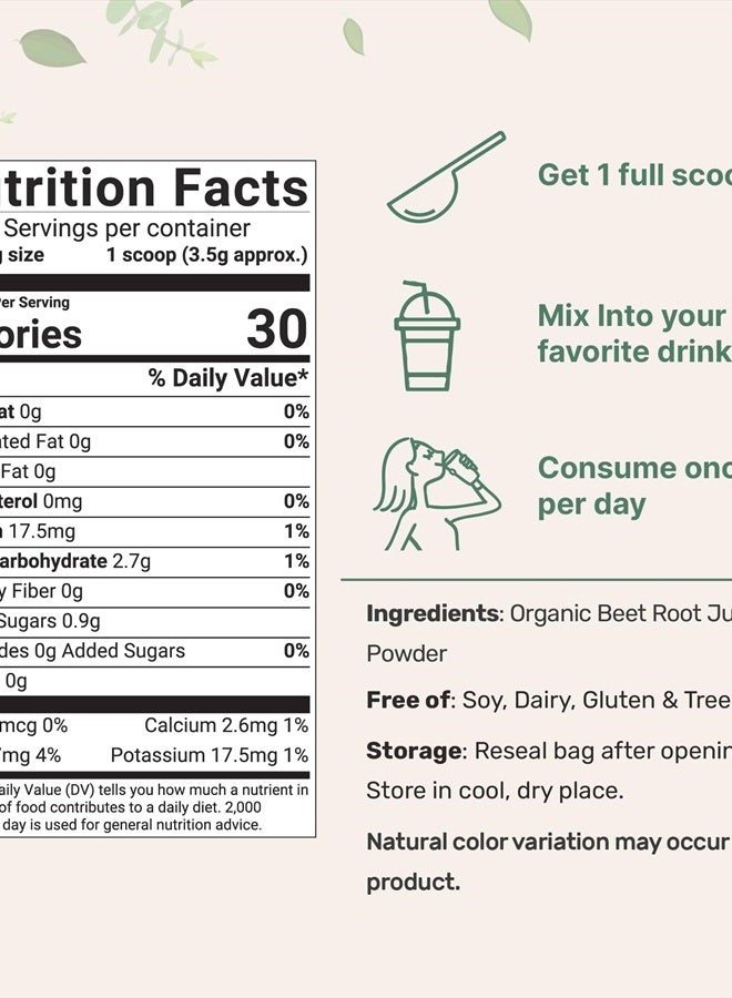 Micro Ingredients Organic Beet Root Powder, 1 Pound, Cold Pressed and Water Soluble, Beet Juice Pre-Workout Concentrated Powder, Energy & Immune System Support, Non-GMO  - Image 2