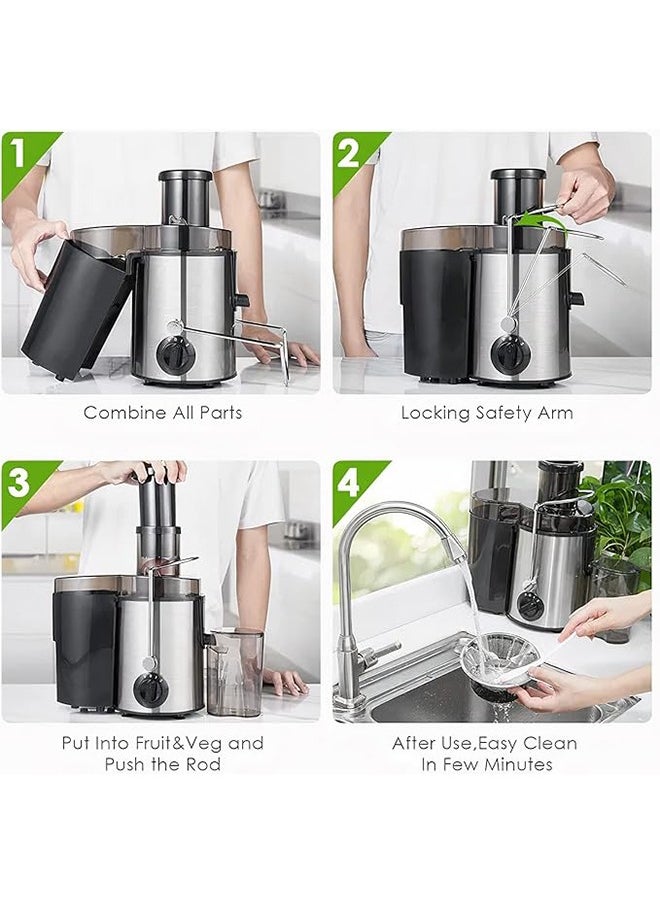 دوكاسو - عصارة ، عصارة الطرد المركزي ، ماكس باور 800W عصير النازع ، 65mm كامل الفواكه والخضروات شلال ، 3 سرعة عصارة سريعة وسهلة التنظيف ، لا تحتوي على برا ، فضة - Image 1