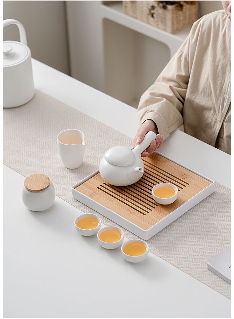 Japanese Style Ceramic Travel Tea Set with Bamboo Tray - Complete Kit for Office, Hotel & Home | Portable Teapot, Cups, Tea Canister & Carry Bag - Image 2