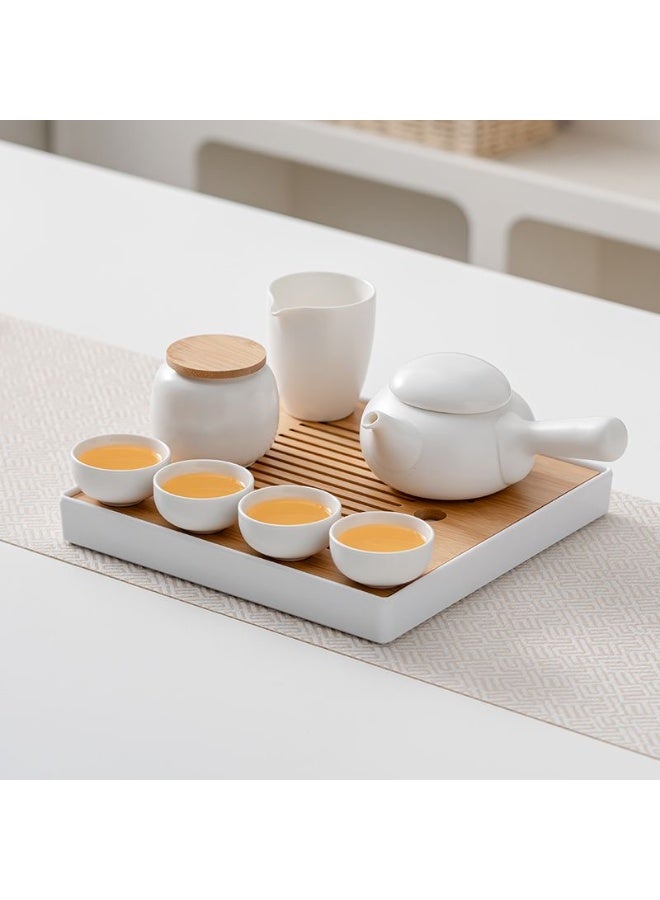 Japanese Style Ceramic Travel Tea Set with Bamboo Tray - Complete Kit for Office, Hotel & Home | Portable Teapot, Cups, Tea Canister & Carry Bag - Image 1