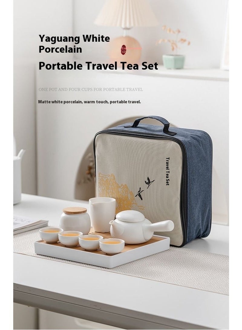 Japanese Style Ceramic Travel Tea Set with Bamboo Tray - Complete Kit for Office, Hotel & Home | Portable Teapot, Cups, Tea Canister & Carry Bag - Image 3