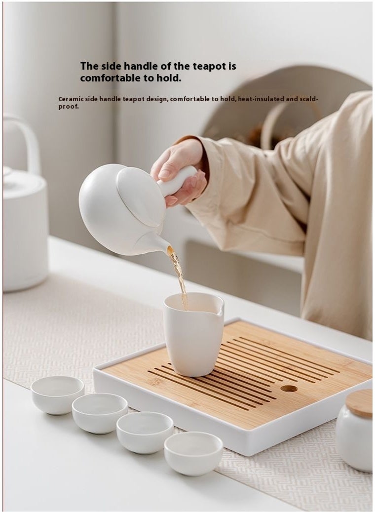 Japanese Style Ceramic Travel Tea Set with Bamboo Tray - Complete Kit for Office, Hotel & Home | Portable Teapot, Cups, Tea Canister & Carry Bag - Image 4