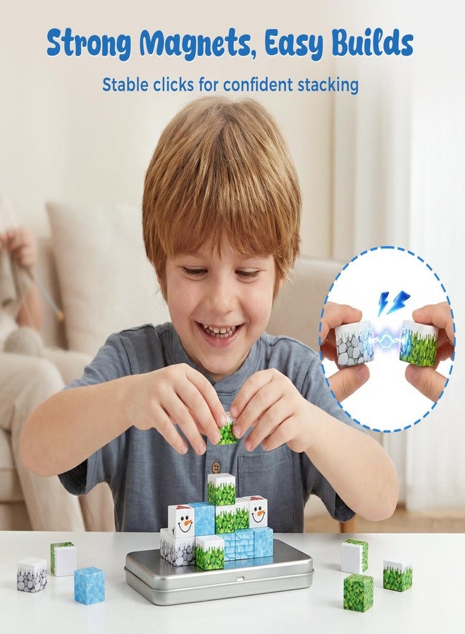 3 otters 32PCS Magnetic Blocks, STEM Toys for Kids Travel Magnetic Tiles with Storage Box for Kids Party Birthday Gift (Winter) - Image 4