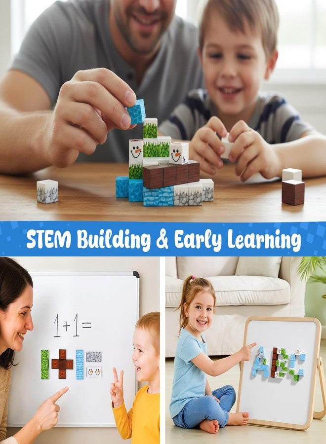 3 otters 32PCS Magnetic Blocks, STEM Toys for Kids Travel Magnetic Tiles with Storage Box for Kids Party Birthday Gift (Winter) - Image 5