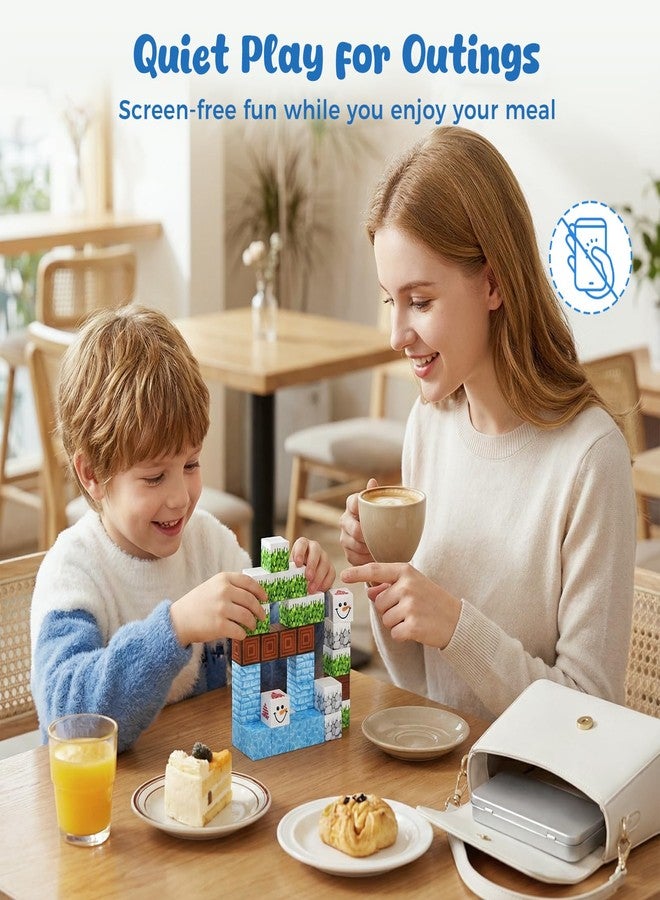 3 otters 32PCS Magnetic Blocks, STEM Toys for Kids Travel Magnetic Tiles with Storage Box for Kids Party Birthday Gift (Winter) - Image 3
