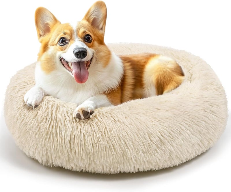 Hoewina Large GOG Bed, 28in GOG Bed Medium Size GOG and Cats, Calming Donut Bed for Puppy and Kitten, Washable Round Fluffy Pet Bed (Light Brown) - Image 1