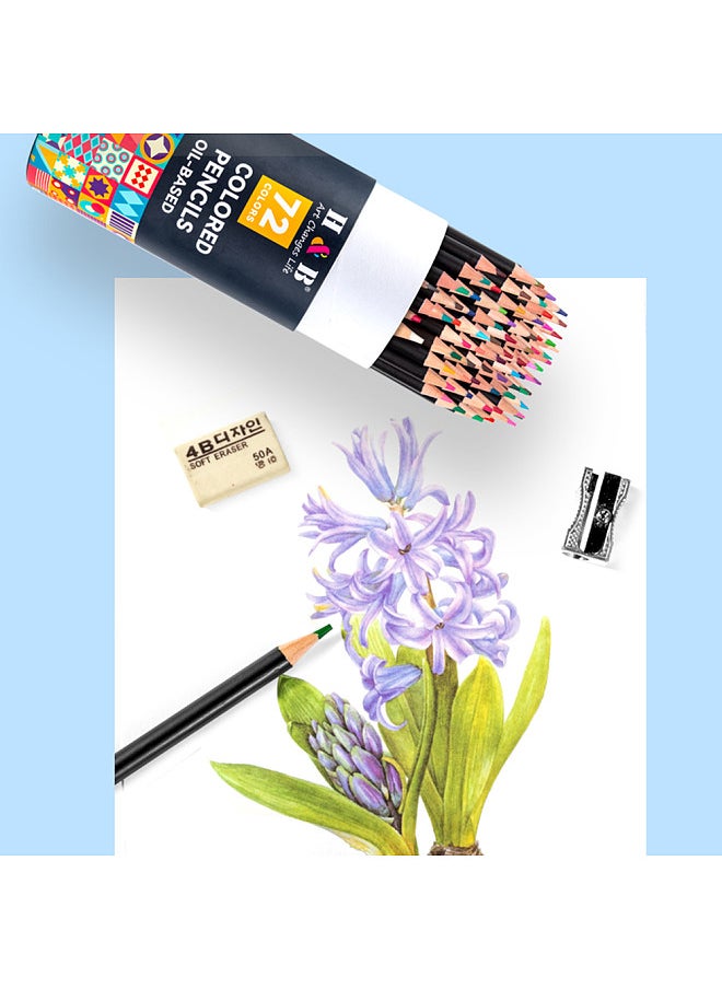 H&B 72 Water Colored Pencils Water-soluble Pre-Sharpened 3mm Lead Wide Spectrum Vibrant Colors with 1 Water Pen Brush for Blending Sketching Drawing Coloring Books and Artistic Creations Ideal  - Image 2