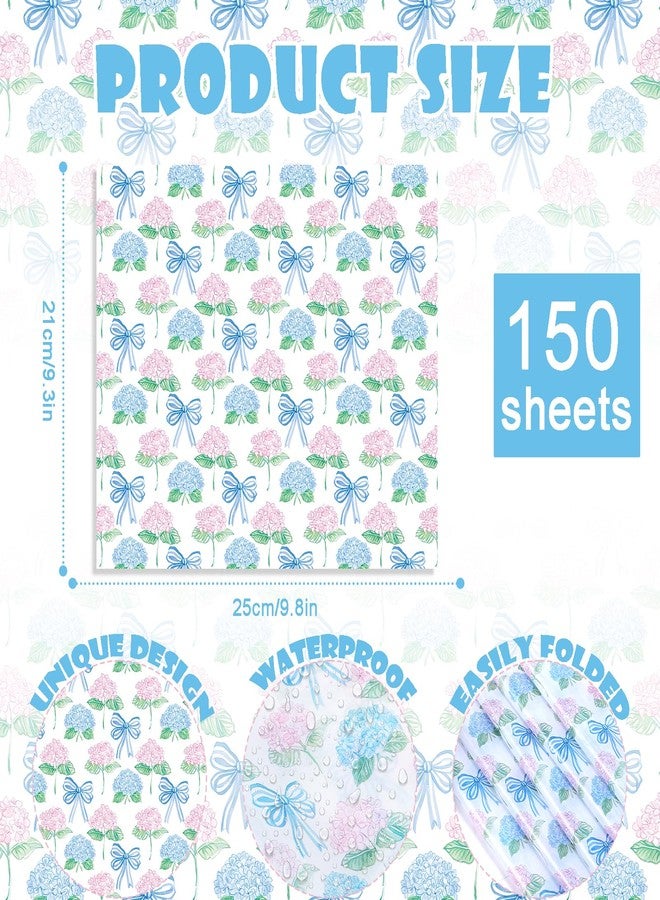 Fabllewavi 150 Sheets Watercolor Hydrangea Wax Paper Sheets for Food Deli, 9.8 x 8.3 inch Pastel Floral Bow Greaseproof Deli Paper for Sandwich Picnic Basket Liner Birthday Wedding Party Supplies - Image 2
