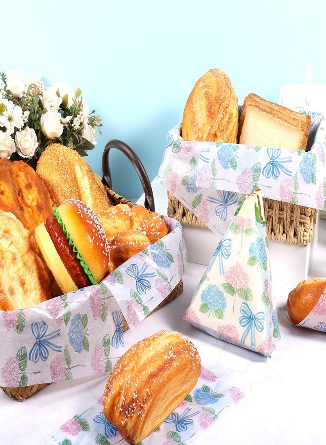 Fabllewavi 150 Sheets Watercolor Hydrangea Wax Paper Sheets for Food Deli, 9.8 x 8.3 inch Pastel Floral Bow Greaseproof Deli Paper for Sandwich Picnic Basket Liner Birthday Wedding Party Supplies - Image 4