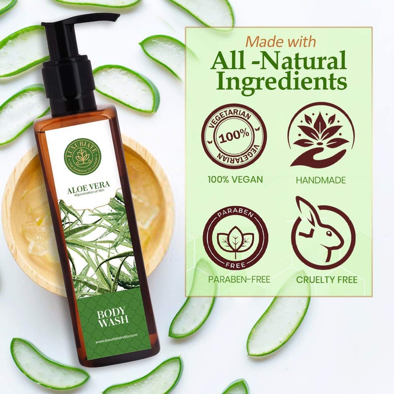 LUXURIATE Aloe Vera Body Wash for Rejuvenation of Skin | Whole Body Shower Liquid for Men and Women | Organic, Paraben Free - 200 ml - Image 4