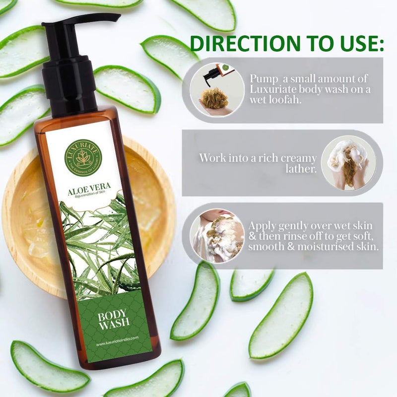 LUXURIATE Aloe Vera Body Wash for Rejuvenation of Skin | Whole Body Shower Liquid for Men and Women | Organic, Paraben Free - 200 ml - Image 3