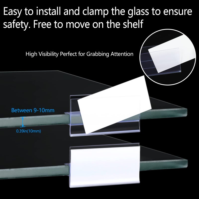 YWFAFO Glass Shelf Label Holders 40 pcs with Inserts fits Fits 3/8" Glass Shelving - Image 4