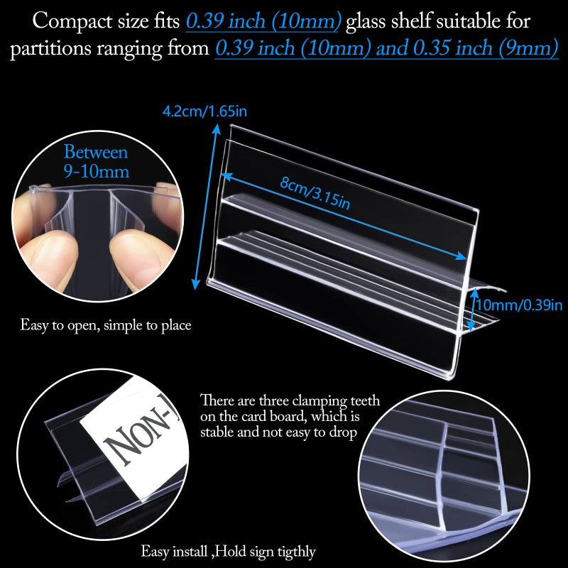 YWFAFO Glass Shelf Label Holders 40 pcs with Inserts fits Fits 3/8" Glass Shelving - Image 3