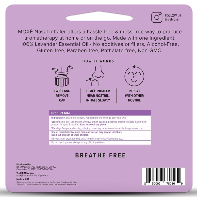 MOXE Lavender Essential Oil Nasal Inhaler, Therapeutic No-Mess Aromatherapy, Relaxation, Naturally Calming, Before Sleep Routine, Uplifts Mood, Pure and Undiluted, Made in USA (1 Pack) - Image 2