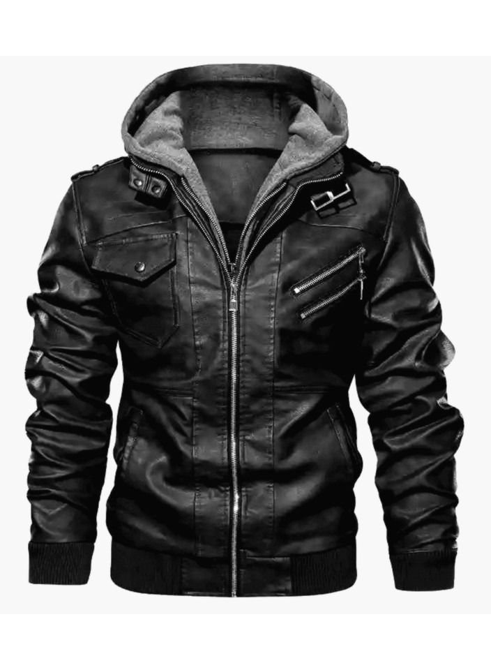 Loquat Men's Standing Collar Casual Hooded Jacket Black - Image 1