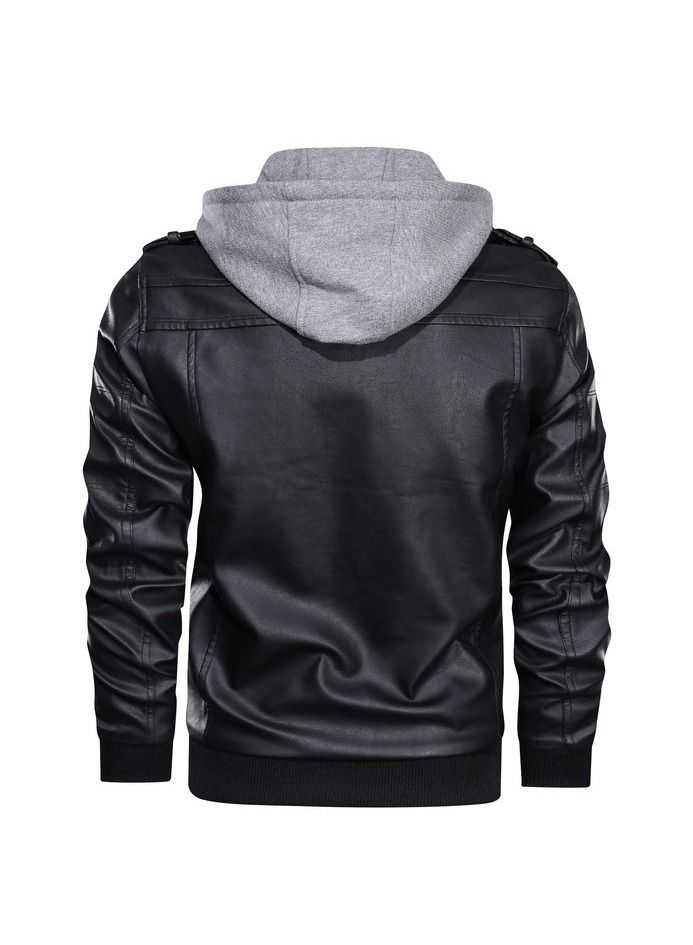 Loquat Men's Standing Collar Casual Hooded Jacket Black - Image 2
