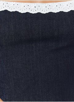 trendyol Dark Blue Lace Collar Detailed Strap Denim Crop Bustier TWOSS24BS00010  - Image 4