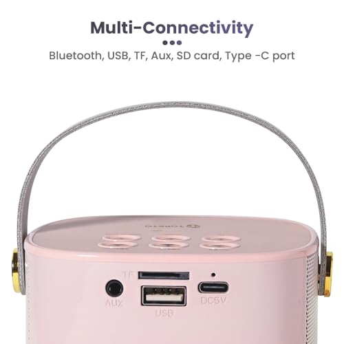 Toreto Wireless Bluetooth Speaker 10W with Wireless Karaoke Mic, 6H Playtime, Voice Changing Feature, Deep Bass, USB, AUX, BT5.3/TF Card, Outdoor Speaker with Carrying Strap (Jukebox, Pink) - Image 4