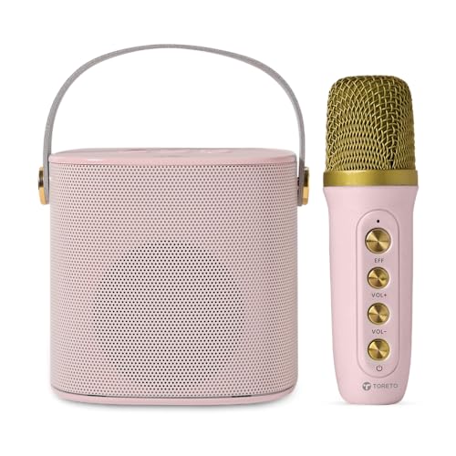Toreto Wireless Bluetooth Speaker 10W with Wireless Karaoke Mic, 6H Playtime, Voice Changing Feature, Deep Bass, USB, AUX, BT5.3/TF Card, Outdoor Speaker with Carrying Strap (Jukebox, Pink) - Image 1
