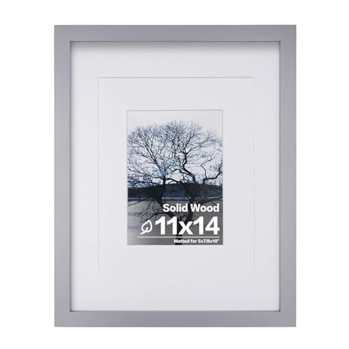 Egofine 11x14 Picture Frame Made of Solid Wood with Plexiglass Display Pictures 5x78x10 with Mat or 11x14 Without Mat for Table Top Display and Wall Mounting Photo Frame Light Grey