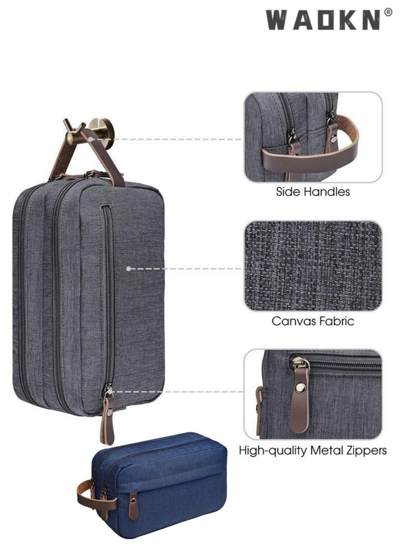 WAOKN Travel Toiletry Bag for Business Trips, Large Capacity Waterproof Nylon Hanging Dopp Kit, Breathable Portable Shaving Organizer for Men & Women, Compact Water Resistant Oxford Fabric Handheld Cosmetic Storage Bag for Business Trips, Outdoor Travel，blue - Image 3
