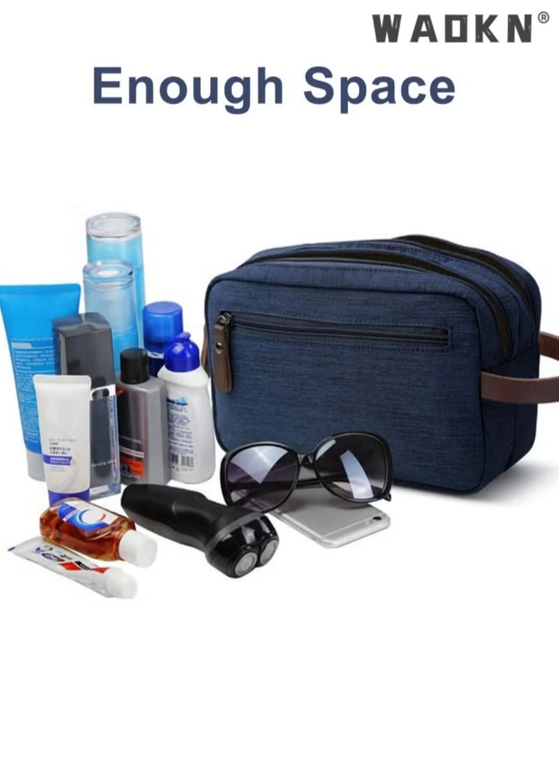 WAOKN Travel Toiletry Bag for Business Trips, Large Capacity Waterproof Nylon Hanging Dopp Kit, Breathable Portable Shaving Organizer for Men & Women, Compact Water Resistant Oxford Fabric Handheld Cosmetic Storage Bag for Business Trips, Outdoor Travel，blue - Image 2