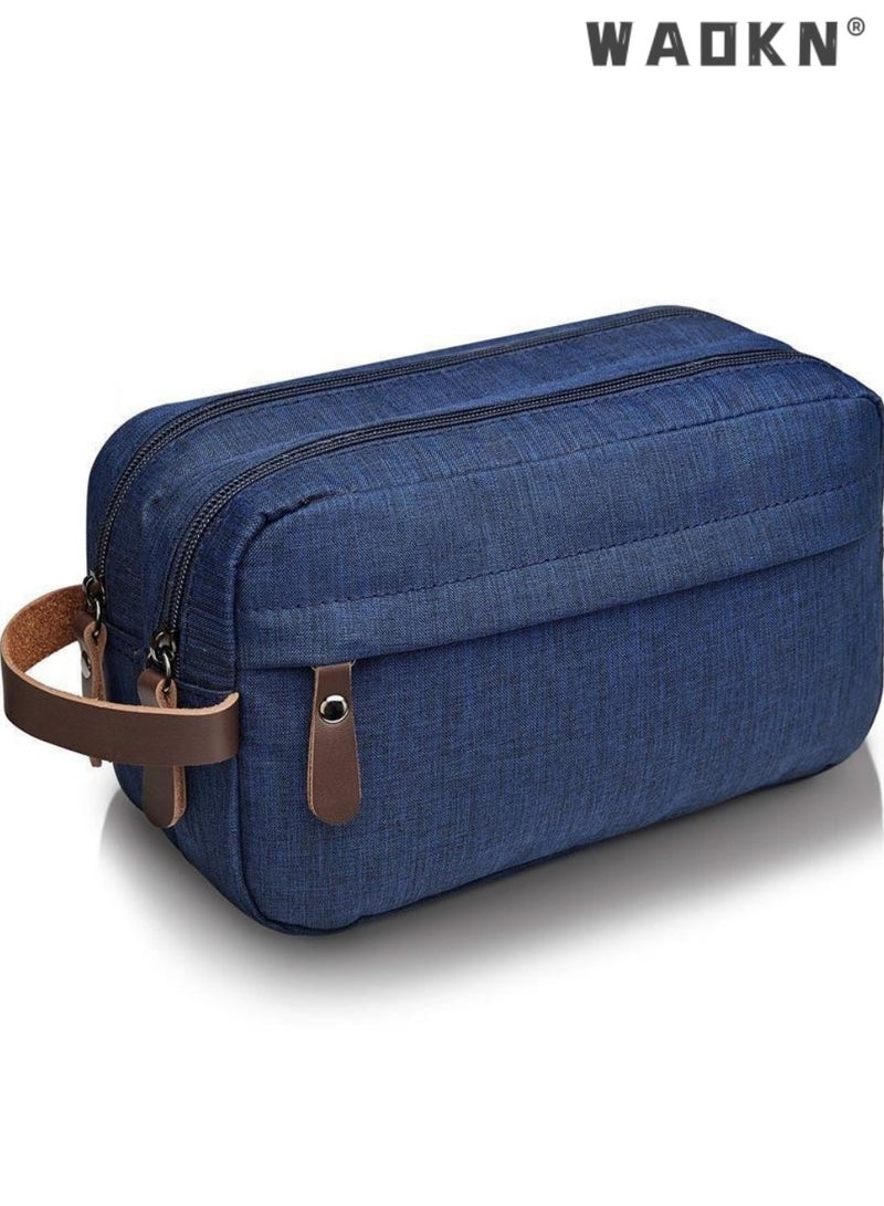 WAOKN Travel Toiletry Bag for Business Trips, Large Capacity Waterproof Nylon Hanging Dopp Kit, Breathable Portable Shaving Organizer for Men & Women, Compact Water Resistant Oxford Fabric Handheld Cosmetic Storage Bag for Business Trips, Outdoor Travel，blue - Image 1
