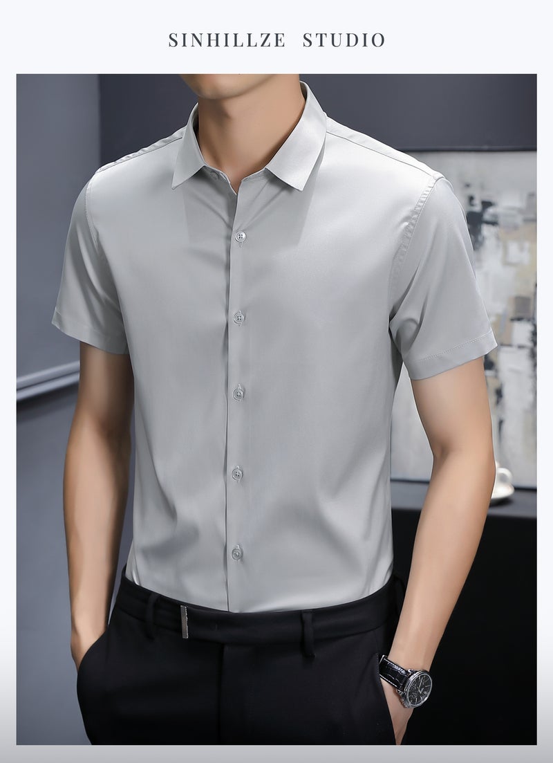 【High-End Series】Silk-Like Easy-Care Short-Sleeve Shirt For Men, Wrinkle-Resistant, No-Iron, Business Commute Summer Thin Shirt - Image 1