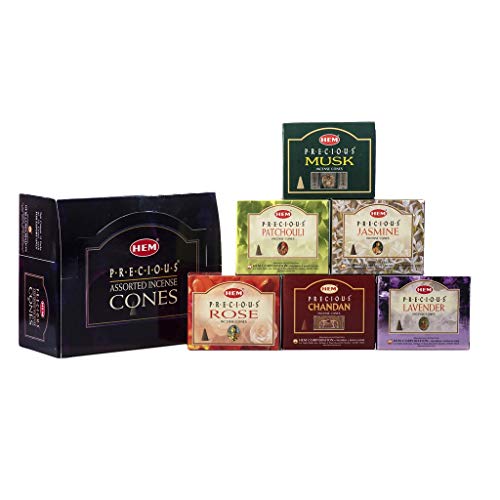 Hem Precious 6 Variant Assorted Incense Dhoop Cone Set (15.2 cm x 12.7 cm x 6.4 cm, Pack of 120) - Image 1