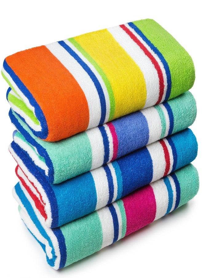 Beachland Extra Large Terry Loop Cabana Stripe Beach Towel 34 x 63 inch Soft Resort Style (Assorted Cabana, 4 Pack) - Image 1