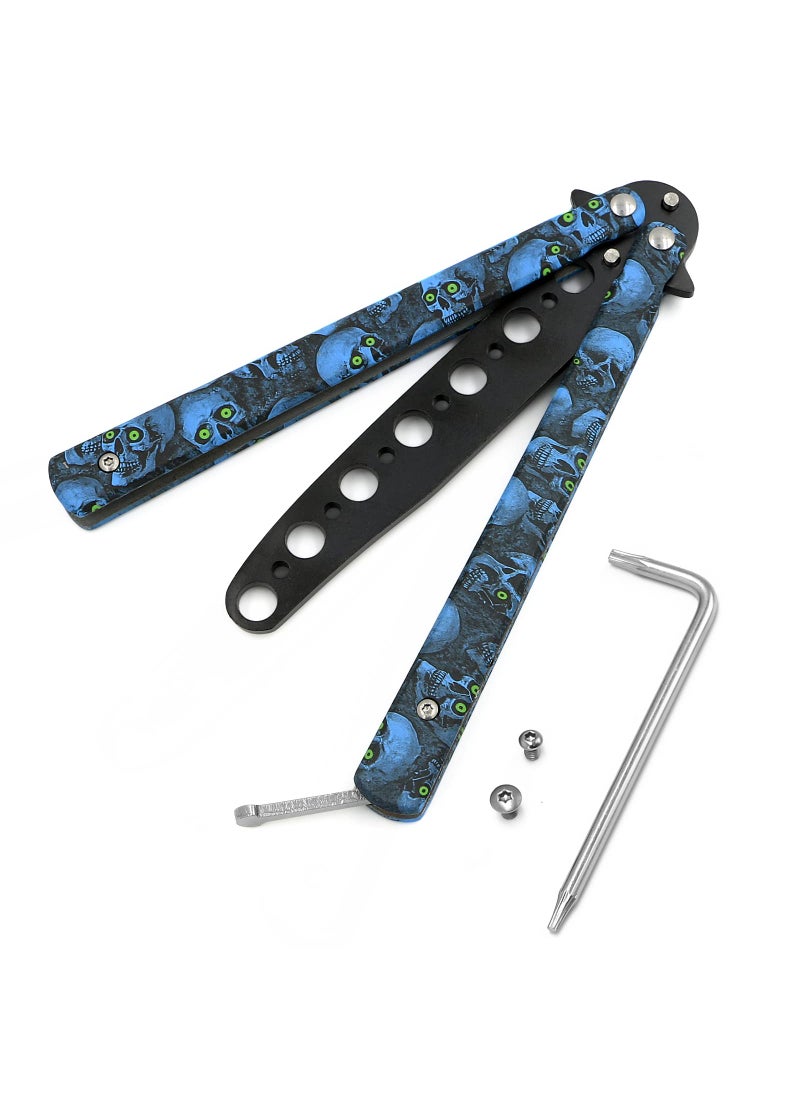 MORDEN MS MORDEN MS Practice Finger Trainer Tool Steel Metal Folding Balisong Tool with Latch for Training and Practicing Flipping Tricks  Blue 