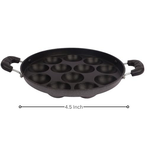 Magrido Non-Stick 12 Cavity Appam Patra with Stainless Steel Lid | Side Handle Non-Stick Appam Maker | Multipurpose Appe Pan, Litti Maker, Paniyaram Pan, Grill Pan | Gas Stove Appam Maker for Cooking - Image 2