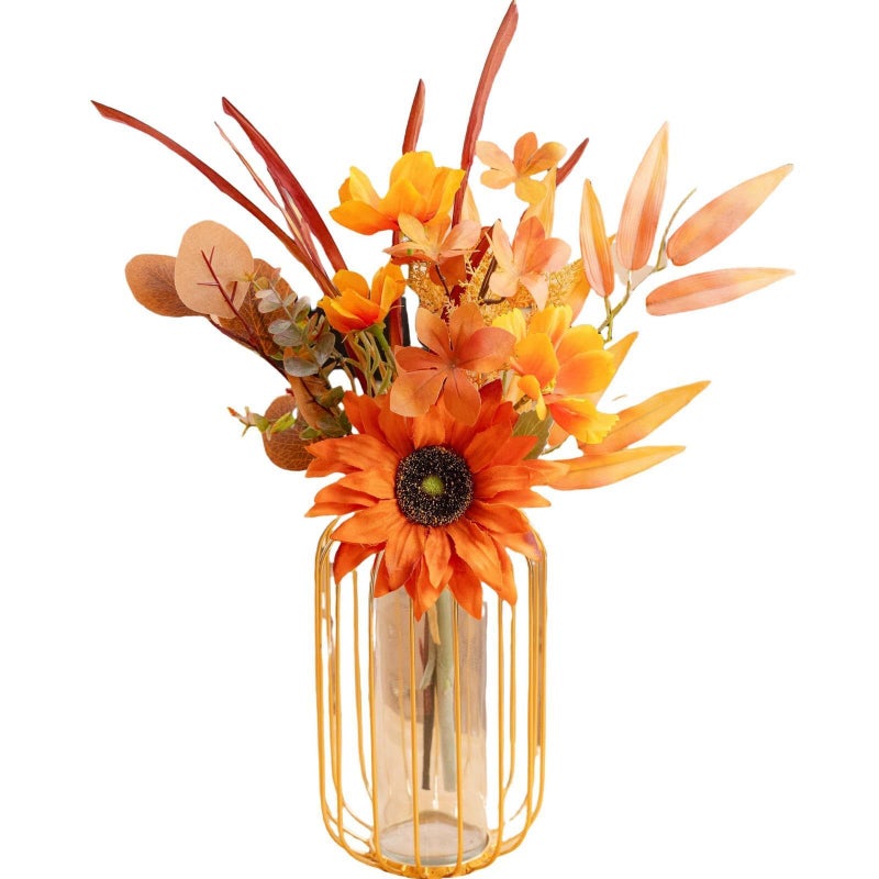 Aiouclay Artificial Fall Flowers Bouquets185 Autumn Fake Silk Orange SunflowersThanksgiving DecorationsFaux Floral Arrangements for Weddings Room Home Office Hotel Restaurant Dcor