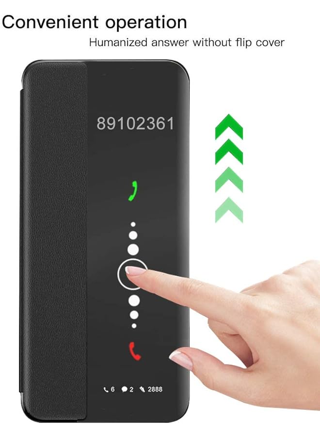 erorex Case For Huawei P30 Smart Mirror View Auto Sleep And Wake Up Leather Flip Cover Full Body Protective Case For Huawei P30 Not Original Huawei P30 Black - Image 5