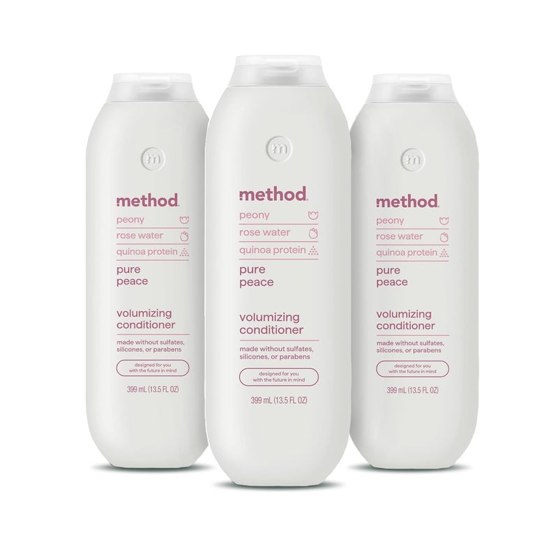 Method Volumizing Conditioner Pure Peace with Rose Peony and Pink Sea Salt Scent Notes Paraben and Sulfate Free 135 oz Pack of 3