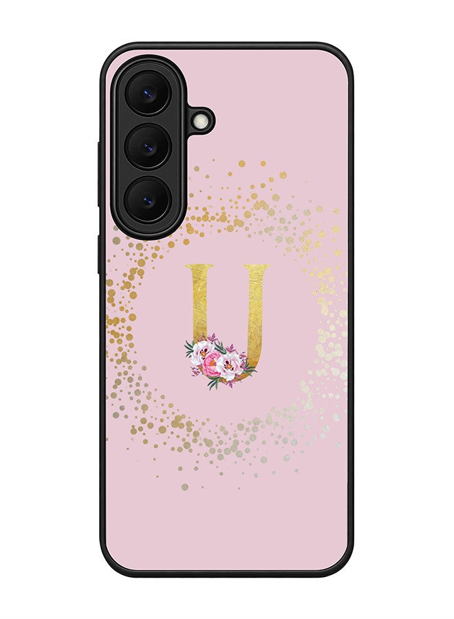 Stylizedd Rugged Case for Samsung Galaxy S26 FE- Slim Fit Hybrid Rubber Cover Floral Monogram - U (Pink)