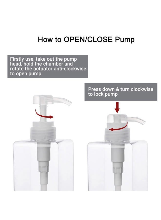Suream Pump Bottle for Shampoo, 6 Pack 15.8oz/450ml Clear Plastic Refillable Soap Dispensers for Essential Oil Soap Lotion Conditioner, Empty Square Container for Bathroom Shower Wash and Kitchen Sink - Image 5