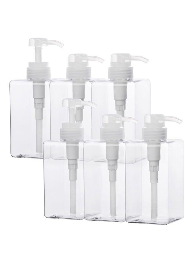 Suream Pump Bottle for Shampoo, 6 Pack 15.8oz/450ml Clear Plastic Refillable Soap Dispensers for Essential Oil Soap Lotion Conditioner, Empty Square Container for Bathroom Shower Wash and Kitchen Sink - Image 1