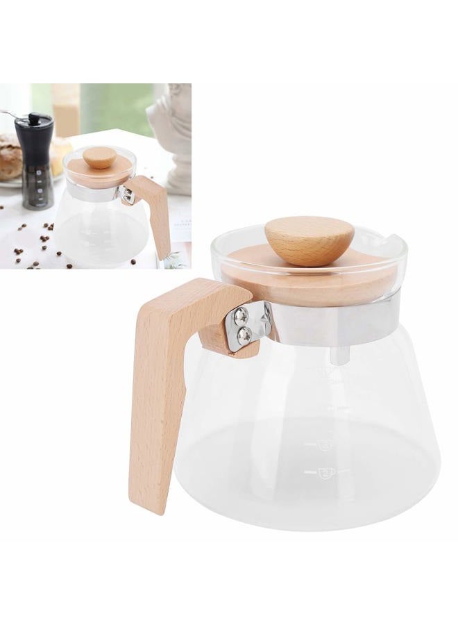 Fdit Standard Glass Coffee Carafe Coffee Server Pour Over Clear Coffee Maker 600ml Glass Coffee Server Pot with Wooden Handle Lid for Home Office - Image 2