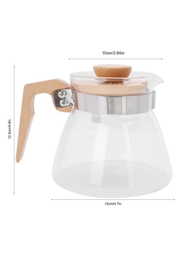 Fdit Standard Glass Coffee Carafe Coffee Server Pour Over Clear Coffee Maker 600ml Glass Coffee Server Pot with Wooden Handle Lid for Home Office - Image 3