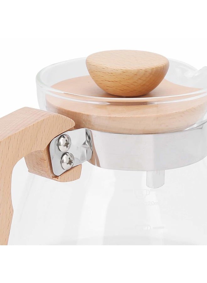 Fdit Standard Glass Coffee Carafe Coffee Server Pour Over Clear Coffee Maker 600ml Glass Coffee Server Pot with Wooden Handle Lid for Home Office - Image 5