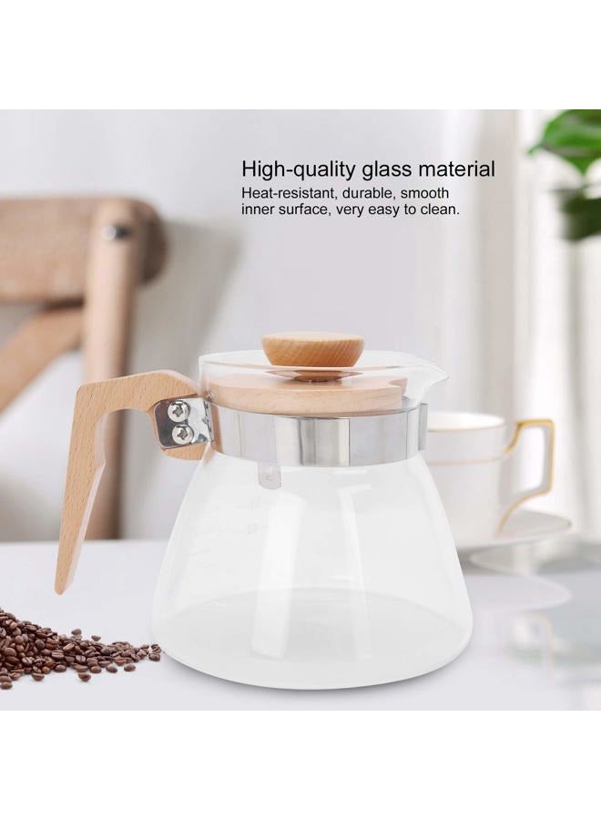 Fdit Standard Glass Coffee Carafe Coffee Server Pour Over Clear Coffee Maker 600ml Glass Coffee Server Pot with Wooden Handle Lid for Home Office - Image 4