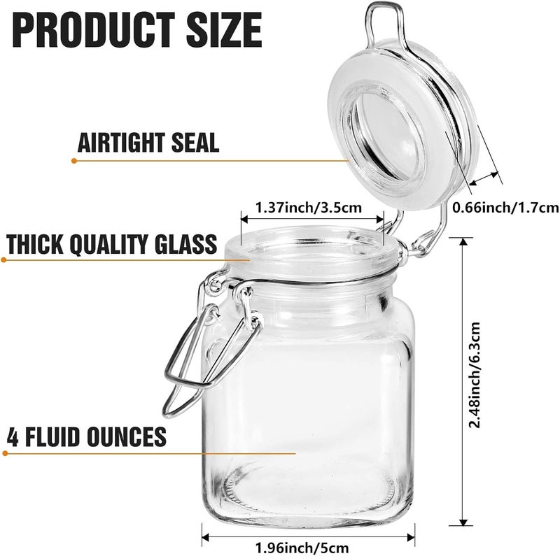 SPANLA Spice Jars, 12 Pack 4oz Small Glass Jars with Airtight Hinged Lid, With 12 Spice Labels & Silicone Funnels, Airtight Glass Jars for Spices, Art Craft Storage (12 Pack) - Image 2