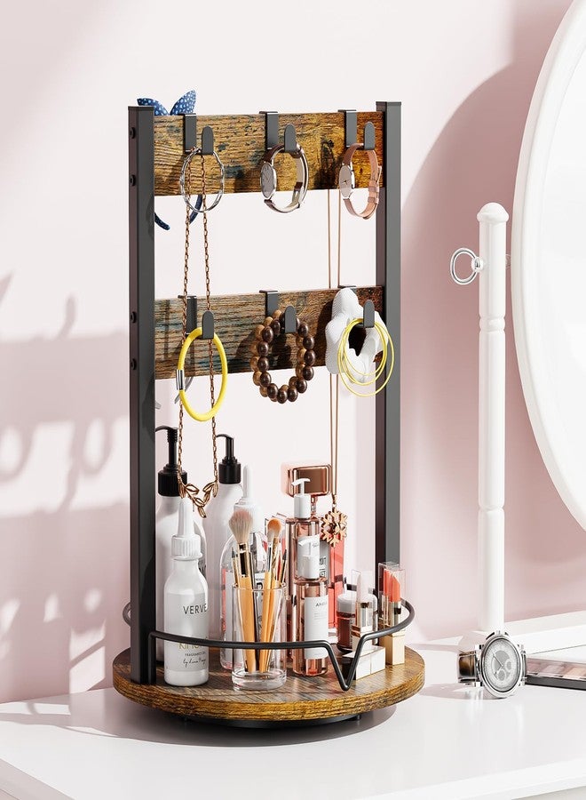 كيه إل إم حامل أكواب قهوة خشبي من KLM، رف حامل أكواب بـ 12 خطافًا مع قاعدة تخزين، منظم عرض أكواب، حوامل أكواب للمطبخ المنزلي، يدعم الدوران 360 درجة لسهولة الوصول - Image 4