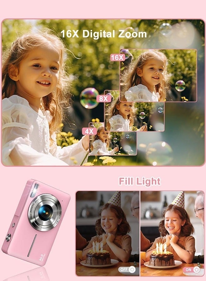 44MP HD Digital Camera with 32GB Card, Compact Photo Camera with 1080P Video, 2.4" Screen, 16X Zoom, Anti-Shake, and Rechargeable Battery for Girls and Boys, Perfect for Kids and Beginners - Image 3