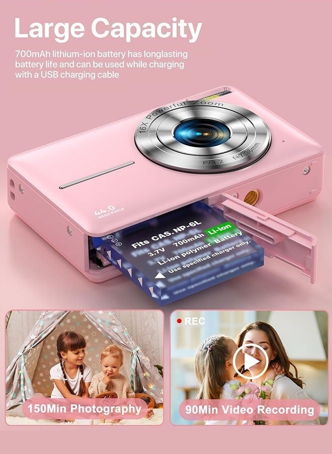 44MP HD Digital Camera with 32GB Card, Compact Photo Camera with 1080P Video, 2.4" Screen, 16X Zoom, Anti-Shake, and Rechargeable Battery for Girls and Boys, Perfect for Kids and Beginners - Image 5